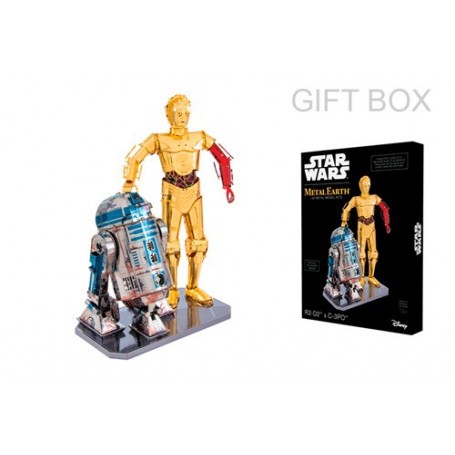 Kit modello in metallo MetalEarth GIFT BOX: STAR WARS / R2-D2 & C-3PO, modello in metallo 3D con 5.5 fogli, scatola da regalo, 1