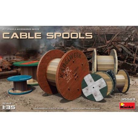  Bobine per cavi. Questo set contiene un modello in plastica non assemblato di 6 Cable Spool con 20 opzioni Decal.