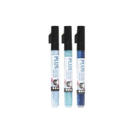 Matite e pennarelli vari Plus Color Marker, ampiezza tratto: 1-2 mm, L: 14,5 cm, blu marina, blu cielo, turchese, 3pz
