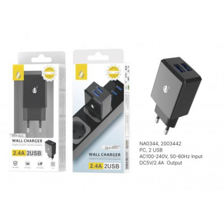 Caricabatterie Sector tip-2.4A-2 USB-Nero-NA0344 S.Basic