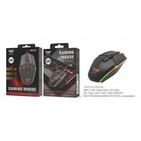 Mouse da gioco cablato 6D - NE TG7210 - DPI 800-1200-1600-2400 - 6 pulsanti - 1,5 m - Nero