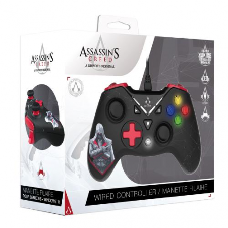 Assassin's Creed - Controller cablato USB per PC/Xbox One/SeriesX/S con cavo da 3 metri - Nero e rosso