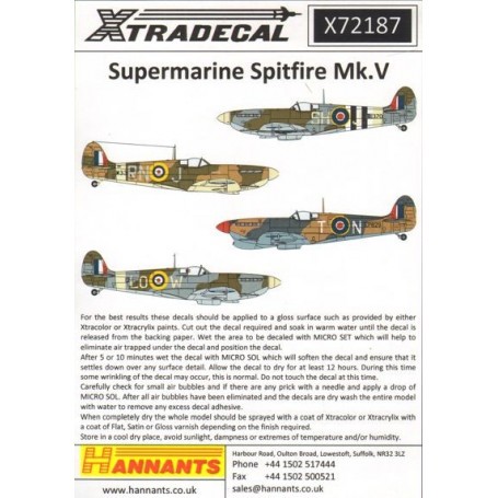  Decalcomania Supermarine Spitfire Mk.Vb / c Include Presentazione aeromobili ( 12) W3380 RN - S 72 Sqn  Basuto  Presentazione S
